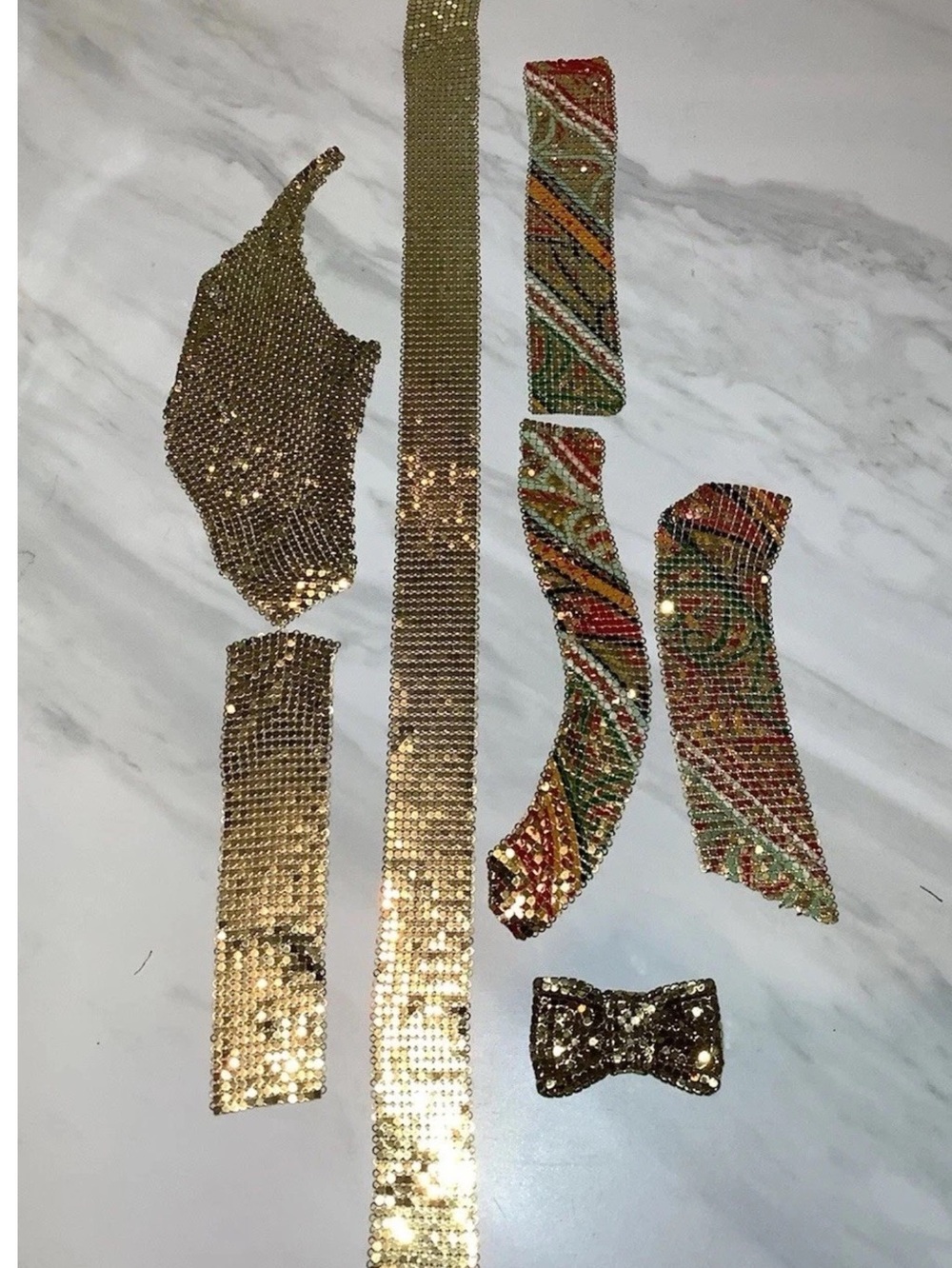 Lot Vintage Gold~Silver~Multicolor Flat Chain Mail Pieces Jewelry Findings